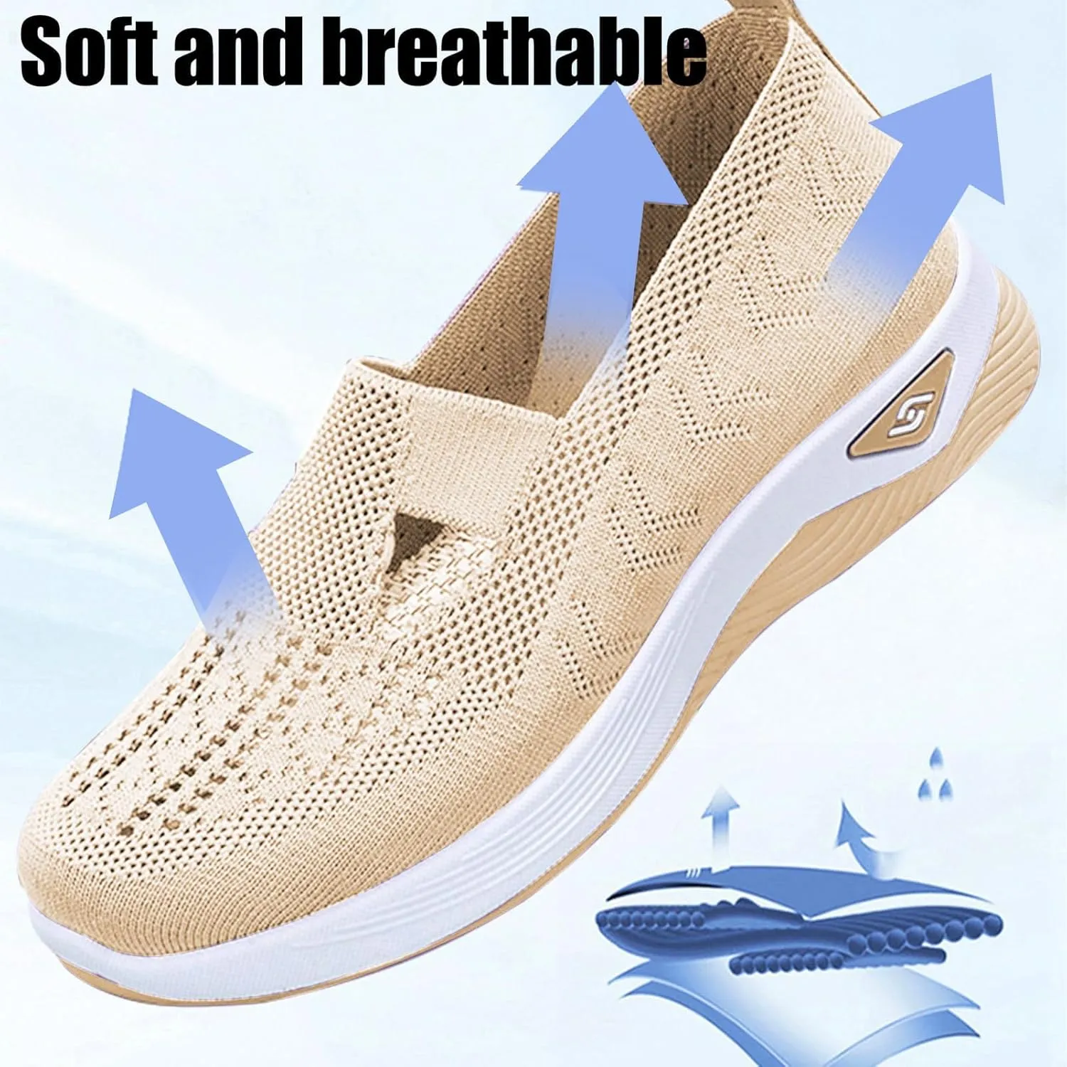 Women's Woven Orthopedic Shoes Breathable Lightweight Slip On Casual Shoes Soft Arch Support Walking Shoe Casual Air Cushion Athletic Sneakers Non-Slip Mesh Up Footwear