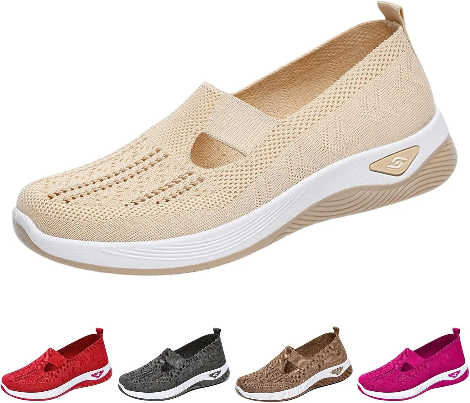 Women's Woven Orthopedic Shoes Breathable Lightweight Slip On Casual Shoes Soft Arch Support Walking Shoe Casual Air Cushion Athletic Sneakers Non-Slip Mesh Up Footwear