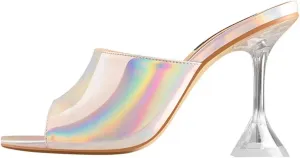 Women's Yellow PVC Mules - Tapered Spike Heel Summer Sandals