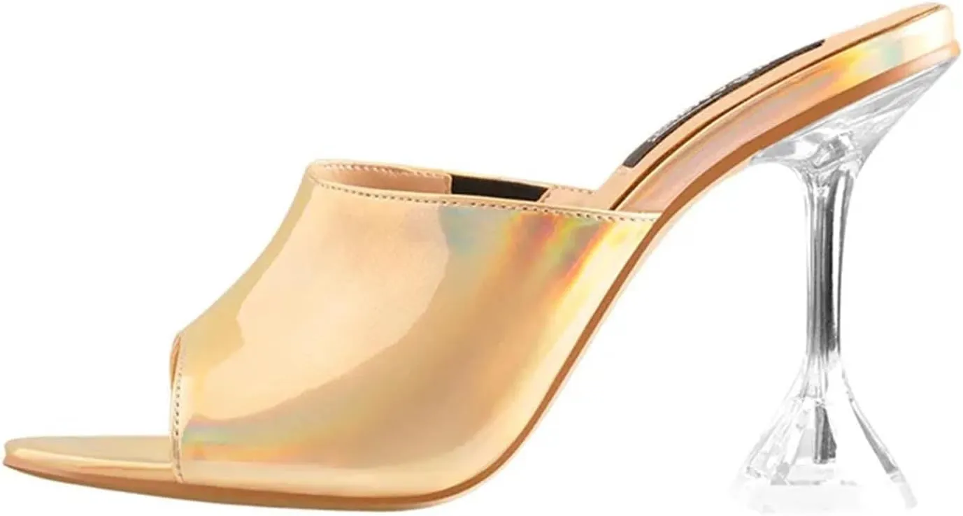 Women's Yellow PVC Mules - Tapered Spike Heel Summer Sandals