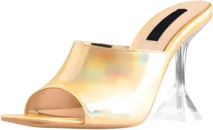 Women's Yellow PVC Mules - Tapered Spike Heel Summer Sandals