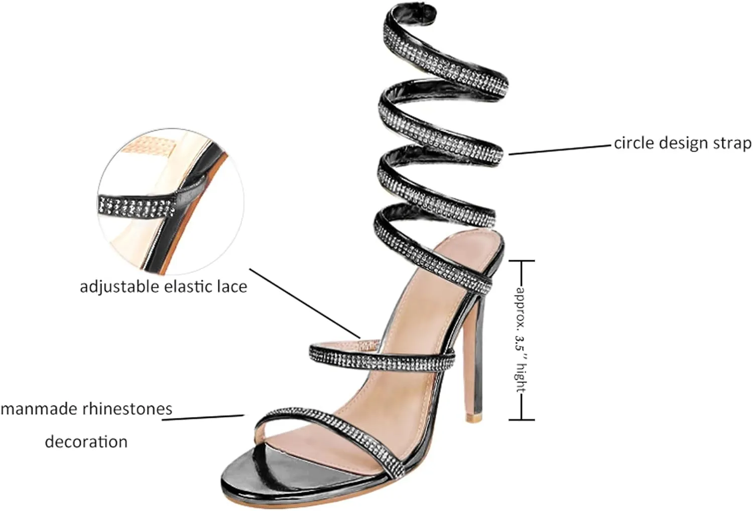 Womens's Rhinestone Sandals Sparkly Heels for Women Ankle Wrap Up Strappy Shoes