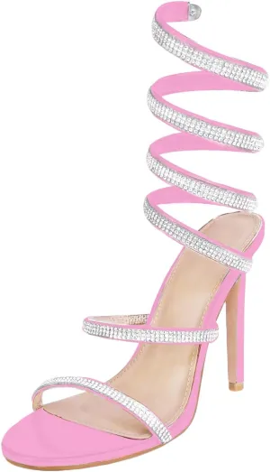 Womens's Rhinestone Sandals Sparkly Heels for Women Ankle Wrap Up Strappy Shoes
