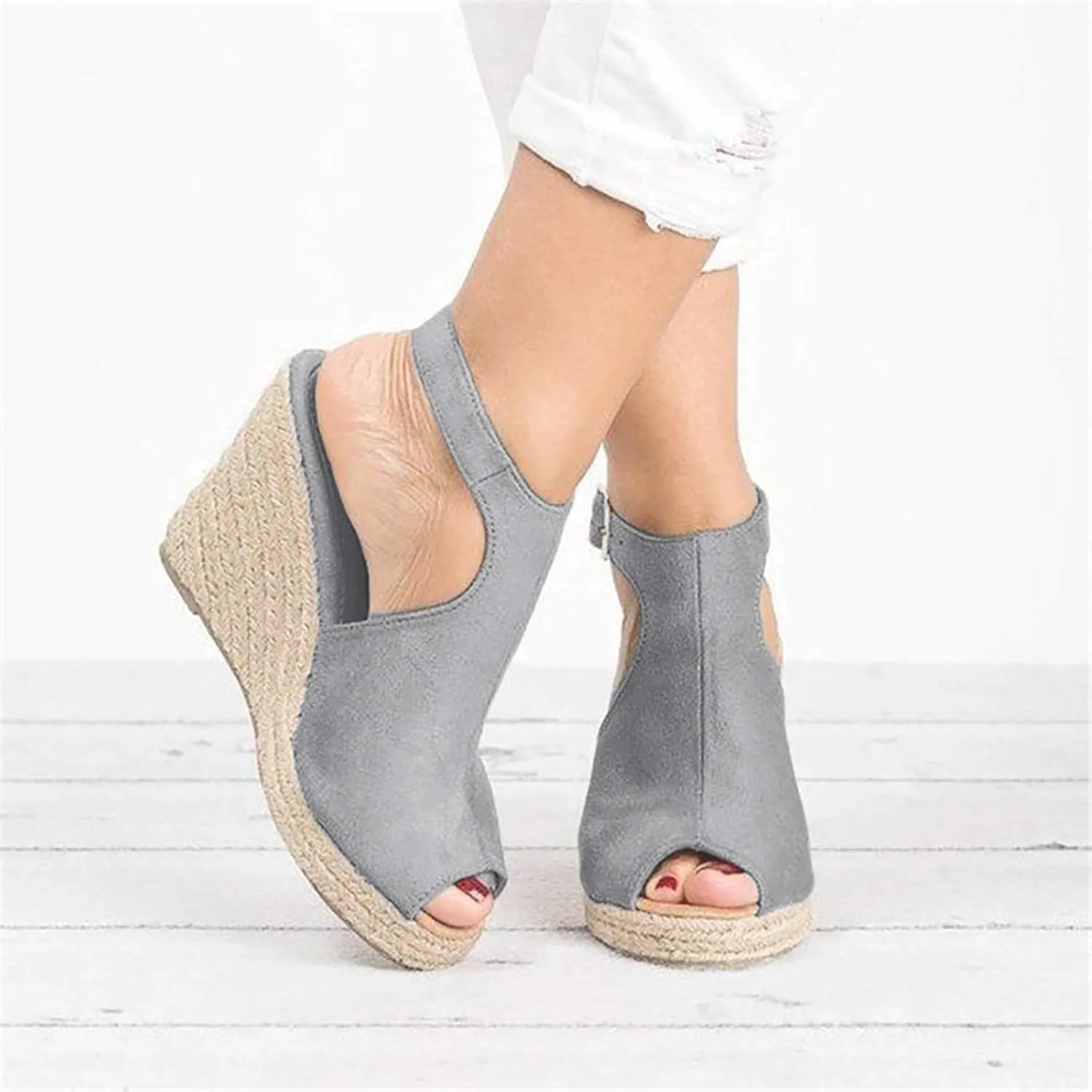 Womenyiaor Women's Wedge Sandal, Casual Summer Sandals for Women, Grey, Size 8