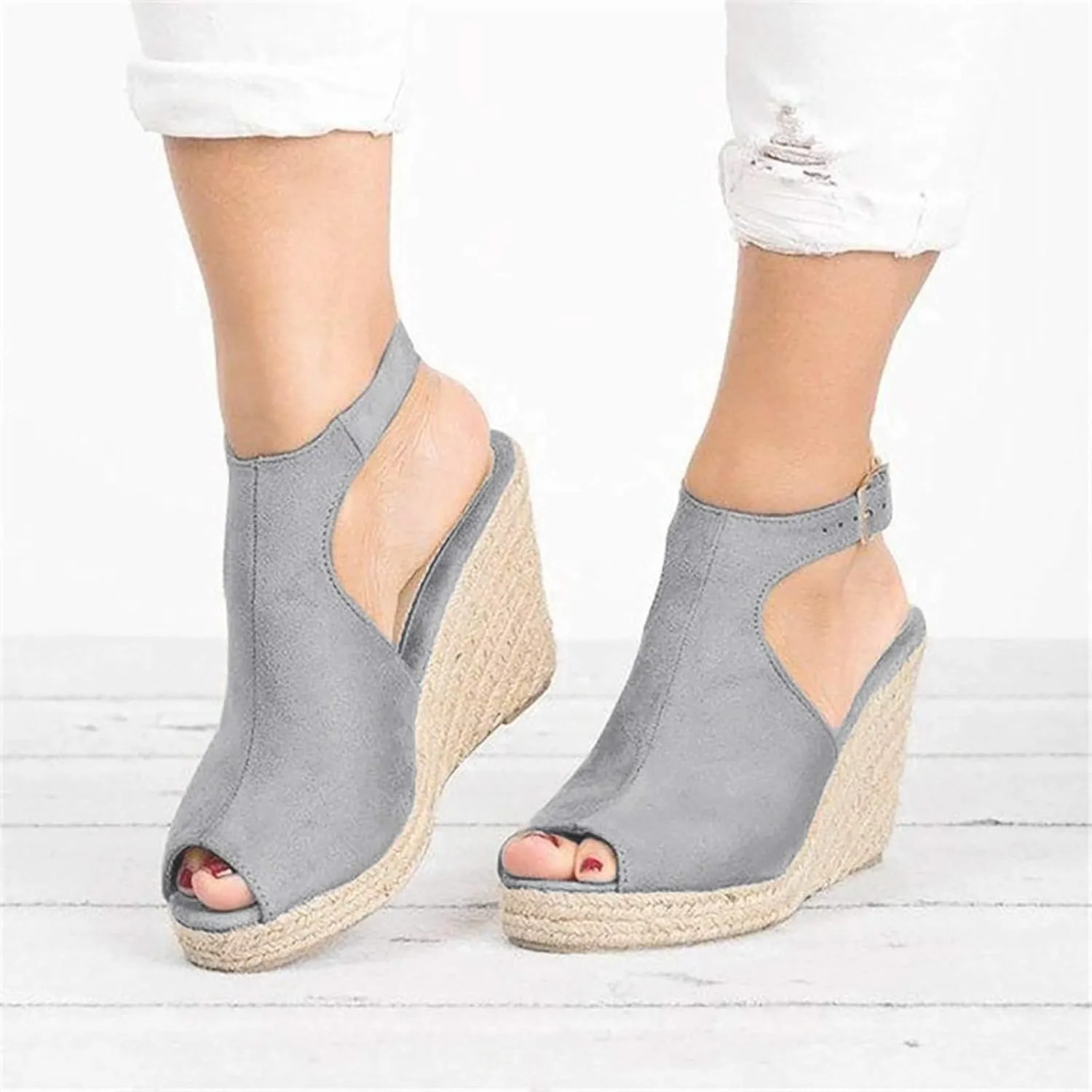 Womenyiaor Women's Wedge Sandal, Casual Summer Sandals for Women, Grey, Size 8