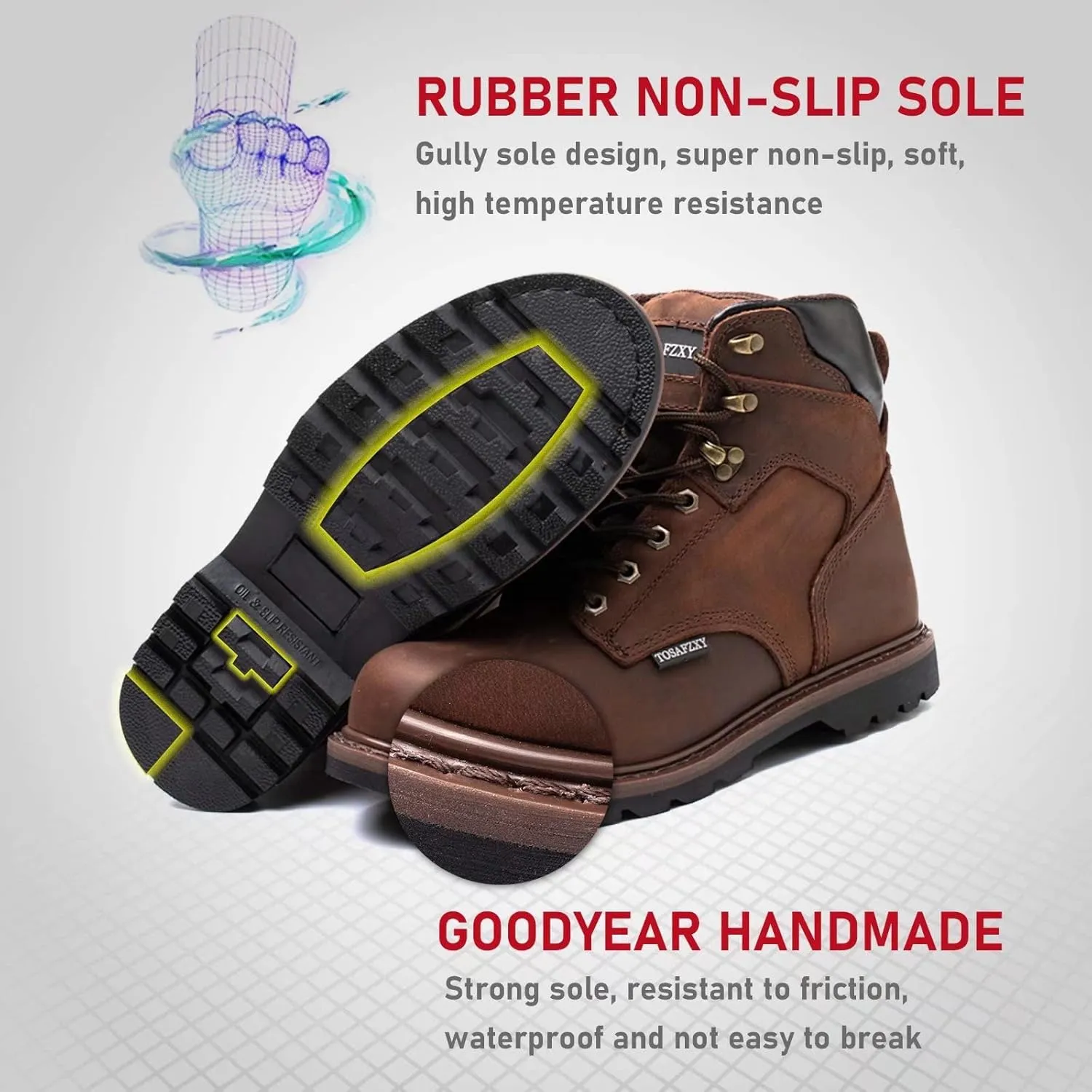 Work Safety Boots for Men Durable Crazy-Horse Leather Indestructible Steel Toe Waterproof and Non-Slip Better Warmth Men Work Shoes