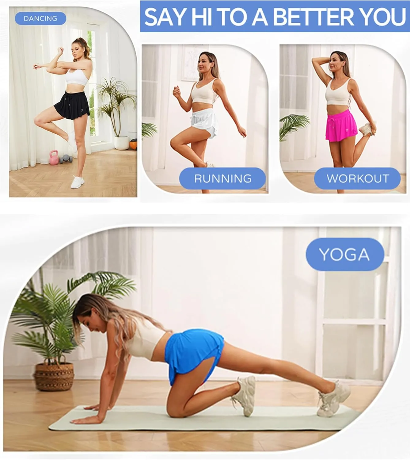 Wsirmet Flowy Shorts for Women Butterfly Shorts 2 in 1 Athletic Workout Gym Biker Running Shorts with Pockets