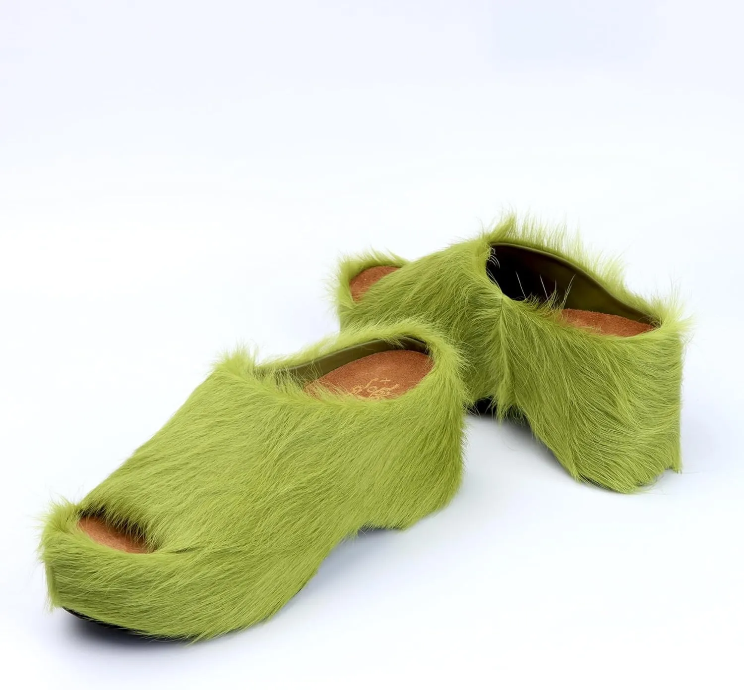 XOBZJH Long-Hair Calfskin Chunky Clog Slide for Women - Memory Foam Luxury Slip on Shoes Women's Mules & Platform Clogs,Designer Mules for Women 2024