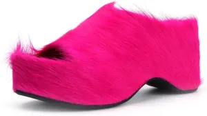 XOBZJH Long-Hair Calfskin Chunky Clog Slide for Women - Memory Foam Luxury Slip on Shoes Women's Mules & Platform Clogs,Designer Mules for Women 2024