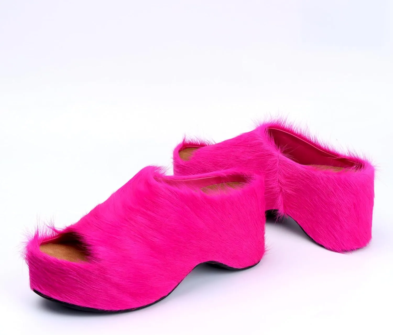 XOBZJH Long-Hair Calfskin Chunky Clog Slide for Women - Memory Foam Luxury Slip on Shoes Women's Mules & Platform Clogs,Designer Mules for Women 2024