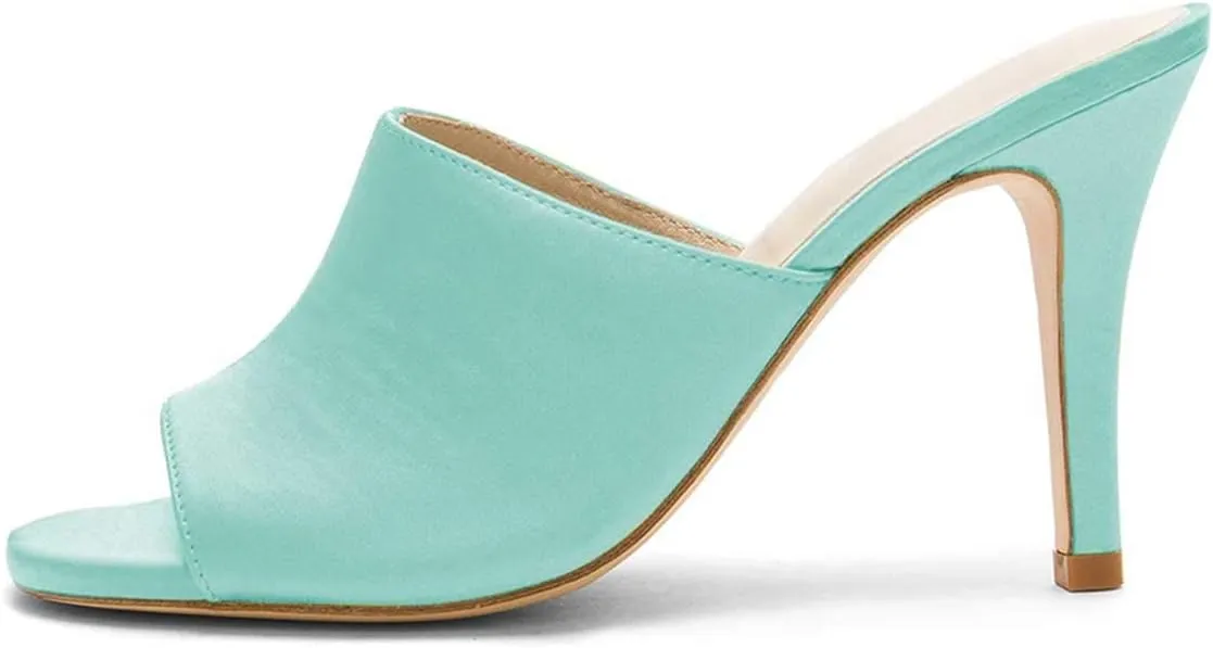 XYD Women Classic High Heel Mules Open Toe Slip On Suede Slide Sandals Dress Slippers