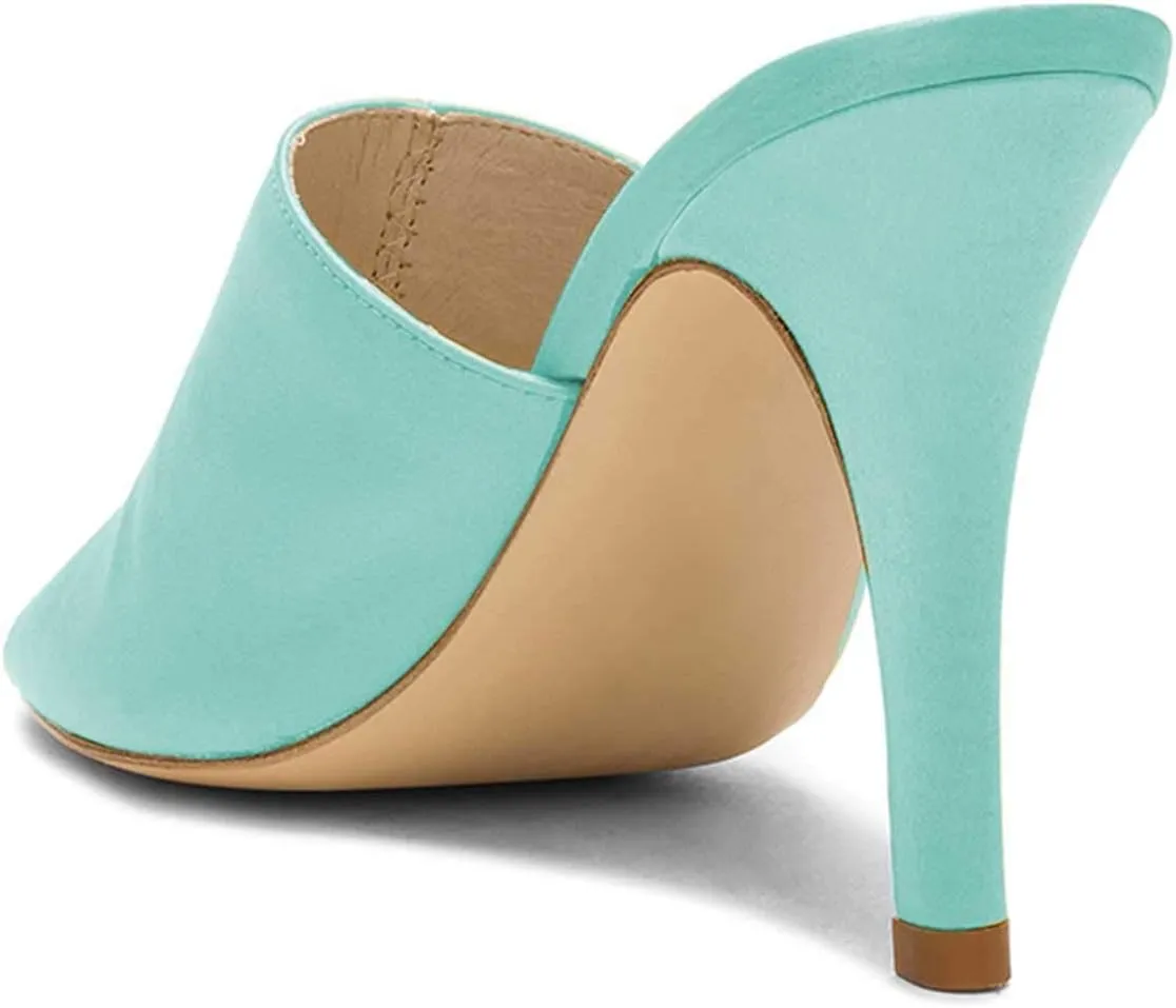 XYD Women Classic High Heel Mules Open Toe Slip On Suede Slide Sandals Dress Slippers