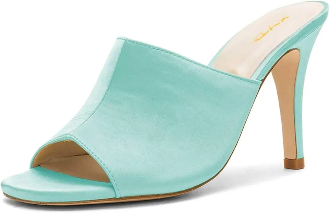 XYD Women Classic High Heel Mules Open Toe Slip On Suede Slide Sandals Dress Slippers