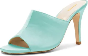 XYD Women Classic High Heel Mules Open Toe Slip On Suede Slide Sandals Dress Slippers