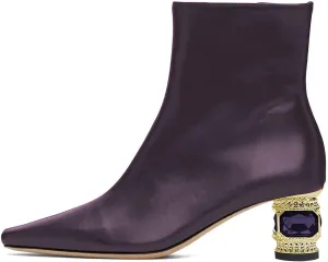 XYD Women Gorgeous Low Chunky Crystal Gem Heel Ankle Boots Closed Square Toe Short Bootie Side Zip Party Ballroom Dress Shoes