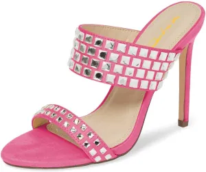 XYD Women Open Toe Slip On Mules High Heel Summer Sandals Diamond Studded Evening Party Shoes