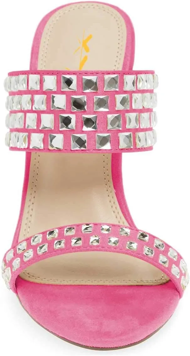 XYD Women Open Toe Slip On Mules High Heel Summer Sandals Diamond Studded Evening Party Shoes