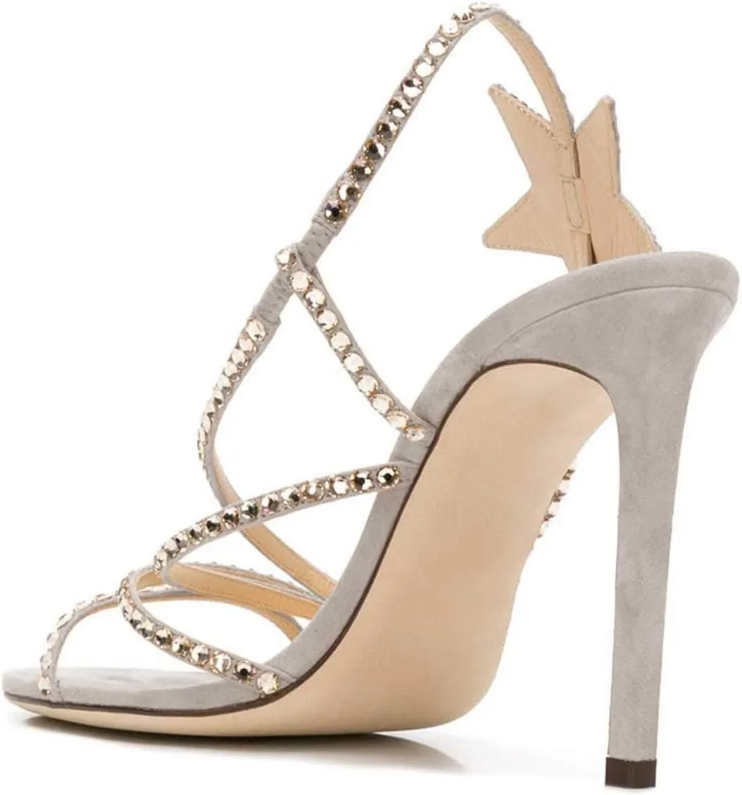 XYD Women Rhinestones Open Toe Strappy High Heel Sandals Side Star Slip On Slingback Evening Dress Shoes
