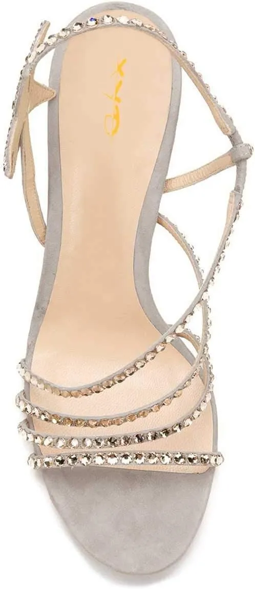 XYD Women Rhinestones Open Toe Strappy High Heel Sandals Side Star Slip On Slingback Evening Dress Shoes