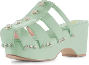 XYD Women's Crystal Diamond Platform Sandal High Heels Wedge Closed Round Toe Slip On Pearl Mules Summer Dress Party Slippers Shoes