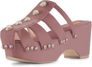 XYD Women's Crystal Diamond Platform Sandal High Heels Wedge Closed Round Toe Slip On Pearl Mules Summer Dress Party Slippers Shoes