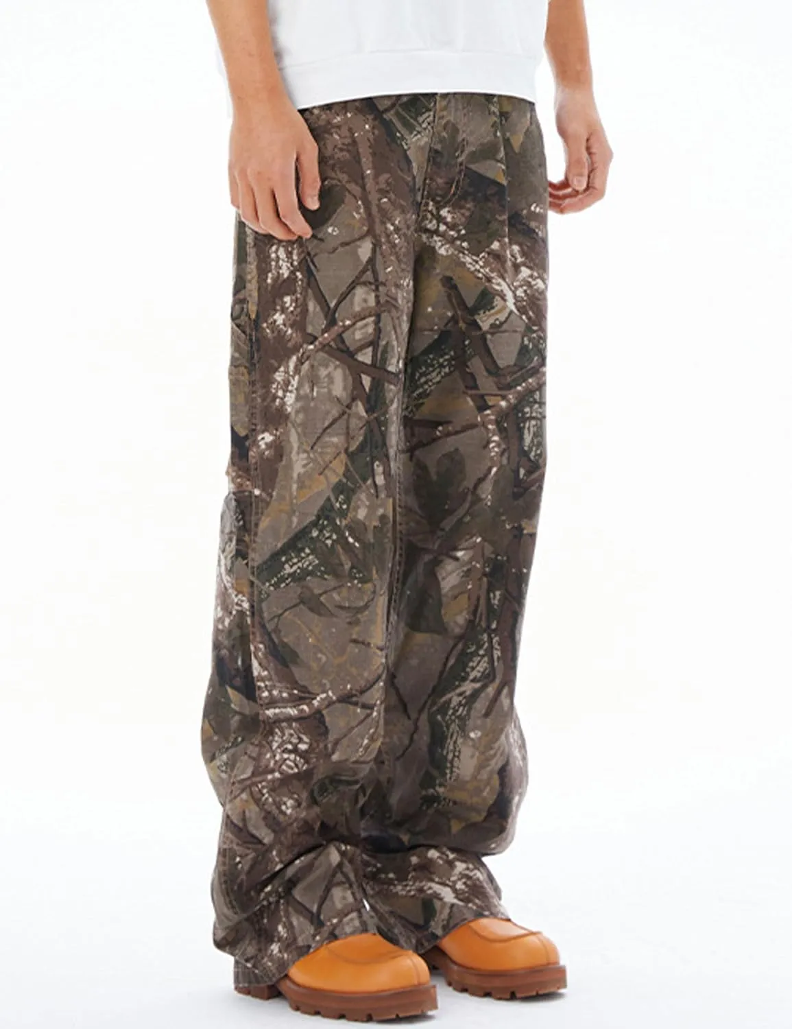 Y2k Mens Camo Cargo Pants Hip Hop Jeans Baggy Joggers Streetwear Oversized Track Pants