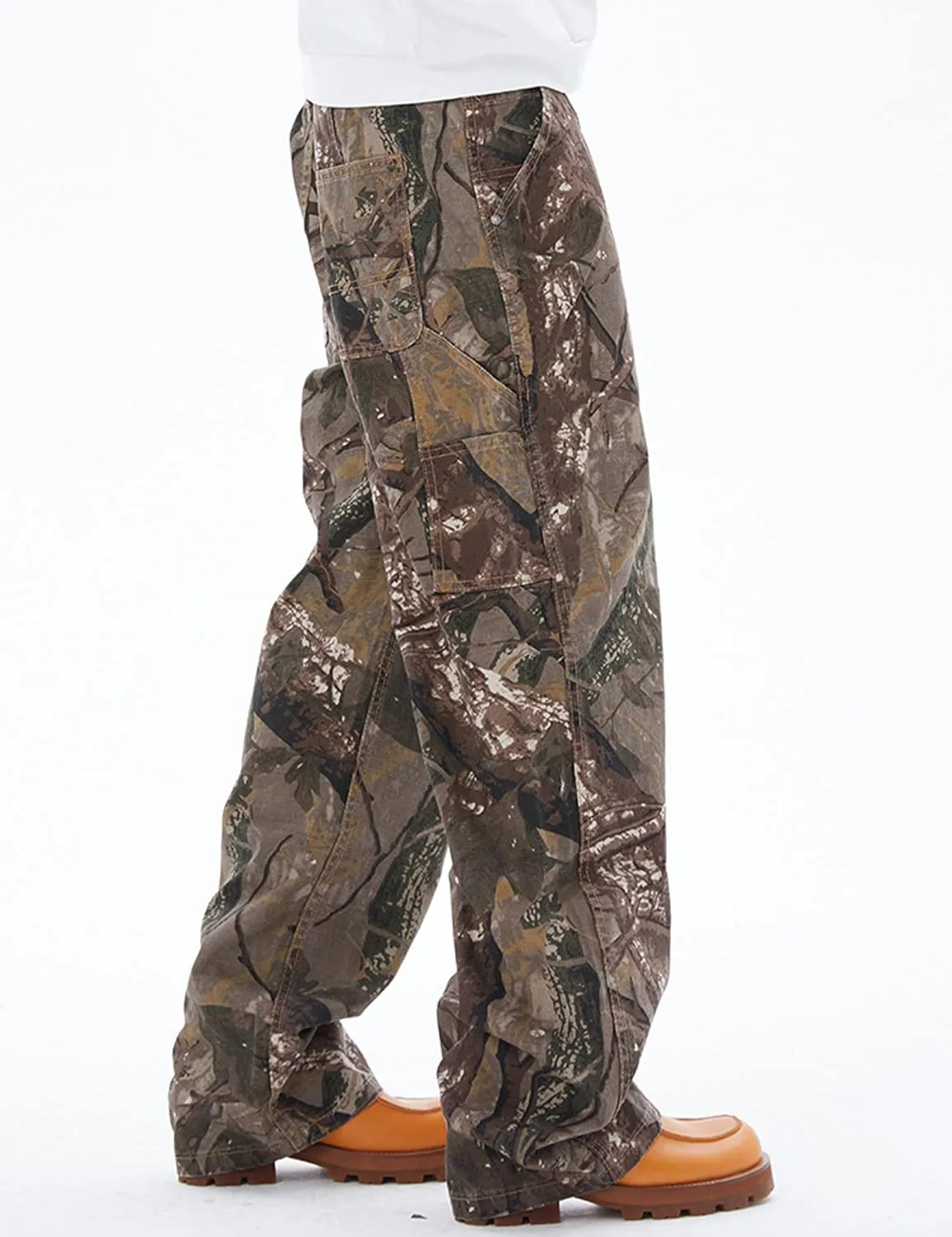 Y2k Mens Camo Cargo Pants Hip Hop Jeans Baggy Joggers Streetwear Oversized Track Pants