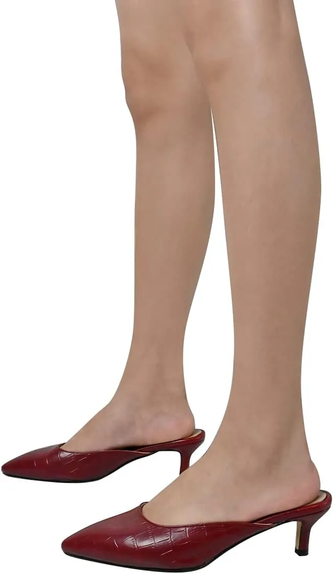 YDN Women Classic Pointed Toe Low Mid Heel Loafers Slip on Mules Slide Sandals Kitten Shoes Size 4-15 US