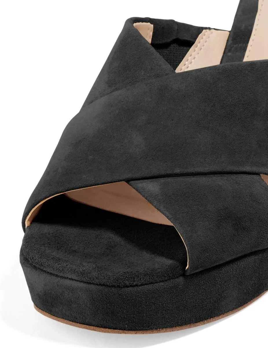 YDN Women Cross Strap Peep Toe Platform Chunky Block Heel Mules Pumps Slide Sandals Size 4-15 US