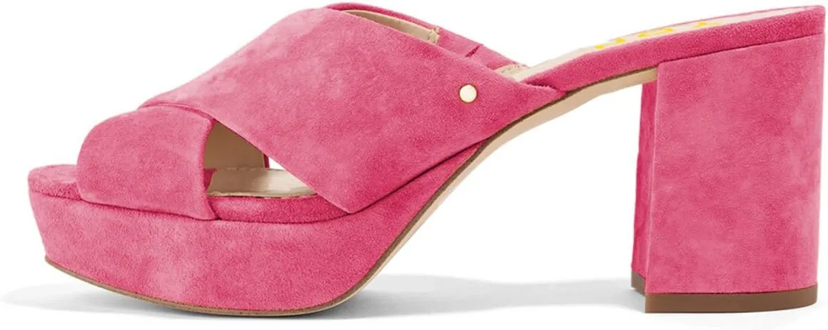 YDN Women Cross Strap Peep Toe Platform Chunky Block Heel Mules Pumps Slide Sandals Size 4-15 US