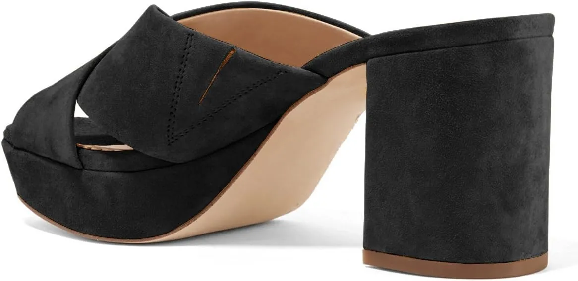 YDN Women Cross Strap Peep Toe Platform Chunky Block Heel Mules Pumps Slide Sandals Size 4-15 US