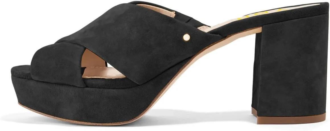 YDN Women Cross Strap Peep Toe Platform Chunky Block Heel Mules Pumps Slide Sandals Size 4-15 US
