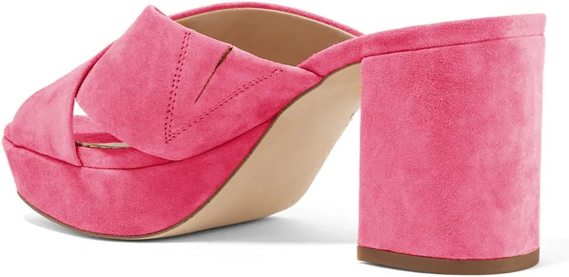YDN Women Cross Strap Peep Toe Platform Chunky Block Heel Mules Pumps Slide Sandals Size 4-15 US
