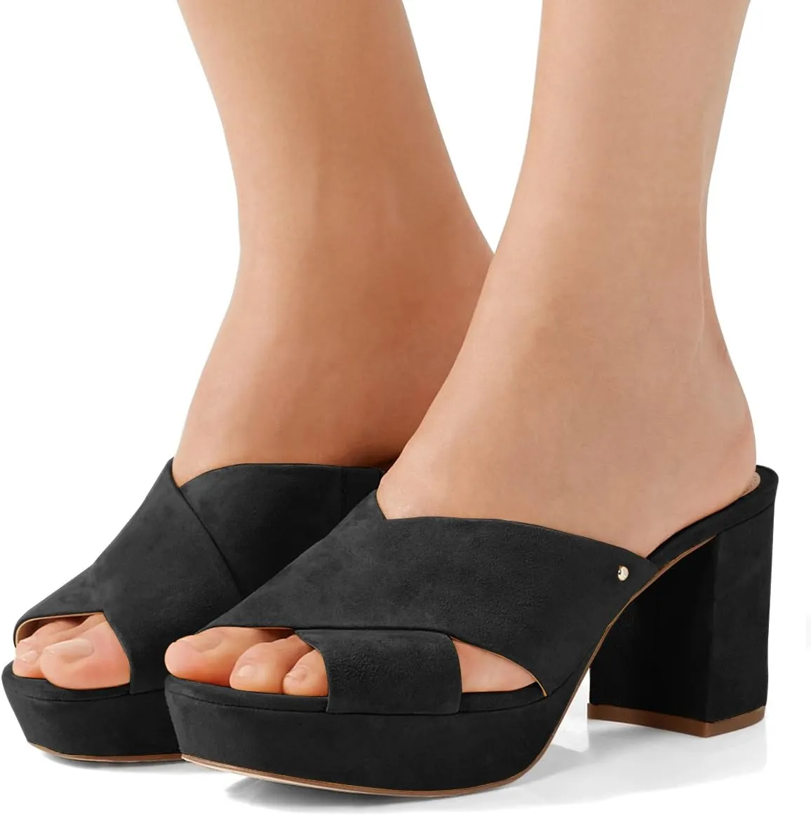 YDN Women Cross Strap Peep Toe Platform Chunky Block Heel Mules Pumps Slide Sandals Size 4-15 US