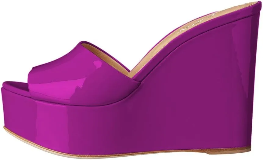 YDN Women High Heels Platform Mules Peep Toe Clogs Slip on Wedge Sandals Slide Backless Shoes Size 4-15 US