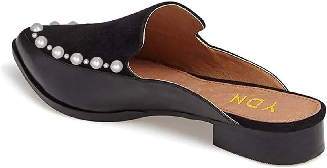 YDN Women Low Heel Mules Slip On Flats Loafers Pointy Toe Clogs Slide Slipper Shoe Size 4-15 US