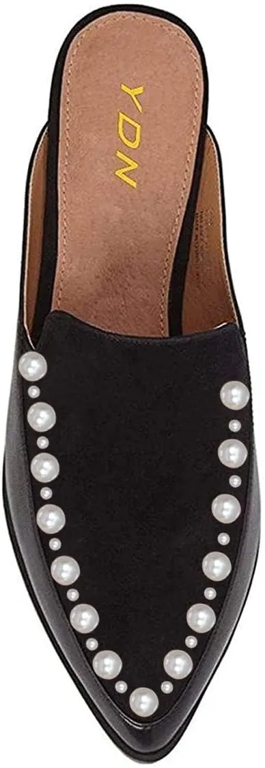 YDN Women Low Heel Mules Slip On Flats Loafers Pointy Toe Clogs Slide Slipper Shoe Size 4-15 US