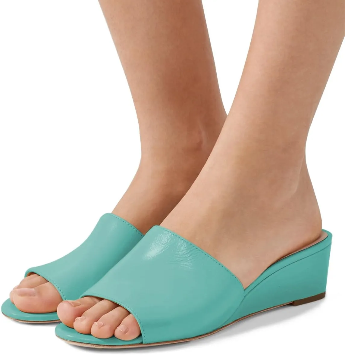 YDN Women Low Heel Wedge Sandals Slip on Mules Peep Toe Shoes for Party Prom