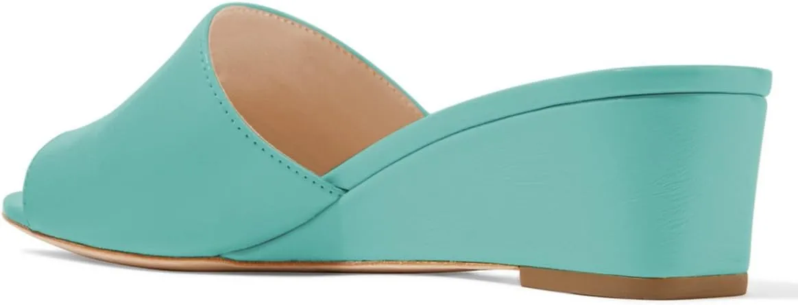 YDN Women Low Heel Wedge Sandals Slip on Mules Peep Toe Shoes for Party Prom