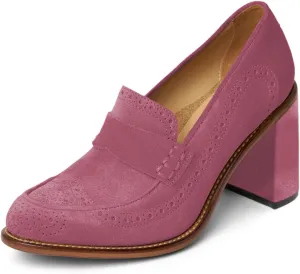 YDN Women Vintage Closed Round Toe Perforated Loafers Mid High Block Heel Slip On Pumps Office Party Retro Shoes Size 4-16 US