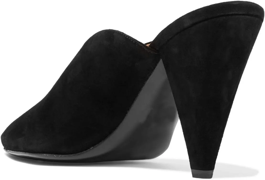 YDN Women's Cone Heel Pointed Toe Slide Mules Slip on V Cut Leather Slide Sandals Clog Dress Shoe Size 4-15 US