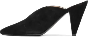 YDN Women's Cone Heel Pointed Toe Slide Mules Slip on V Cut Leather Slide Sandals Clog Dress Shoe Size 4-15 US