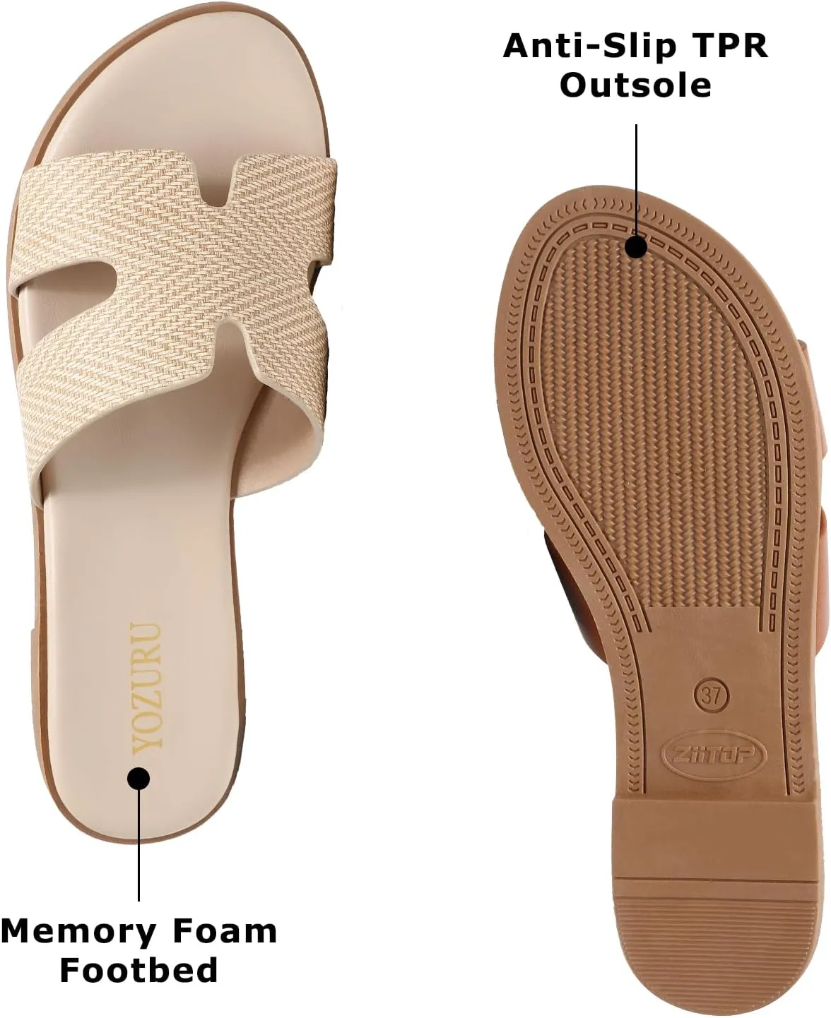 Yozuru Womens Flat Sandals Open Toe Dressy Summer Sandals Comfortable Casual Slip on Leather Slides Sandals for women