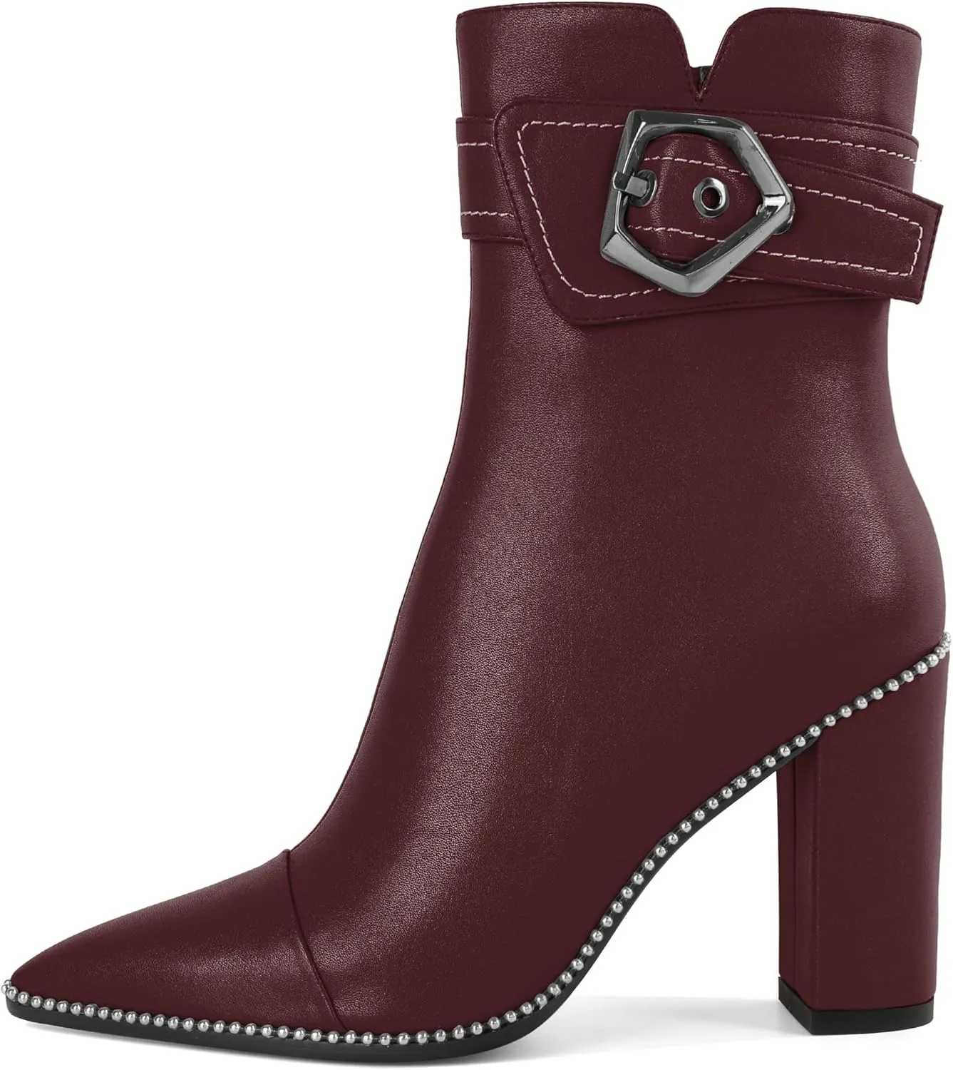 Zamikoo Womens Boots Ankle Chunky Heel Pointed Toe Beaded High Heeled Fall Short Booties