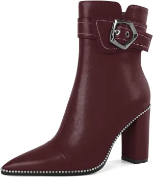 Zamikoo Womens Boots Ankle Chunky Heel Pointed Toe Beaded High Heeled Fall Short Booties