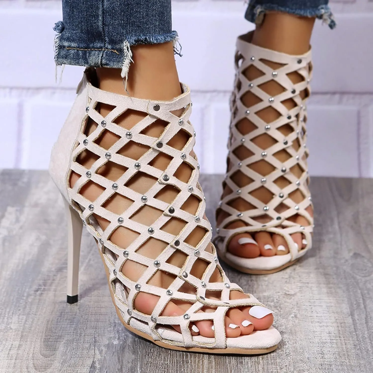 ZBYY Stiletto High Heels for Women,Summer Cross Cutout Stiletto Dress Pump Sandals Shoes Back Zipper Party Sandals