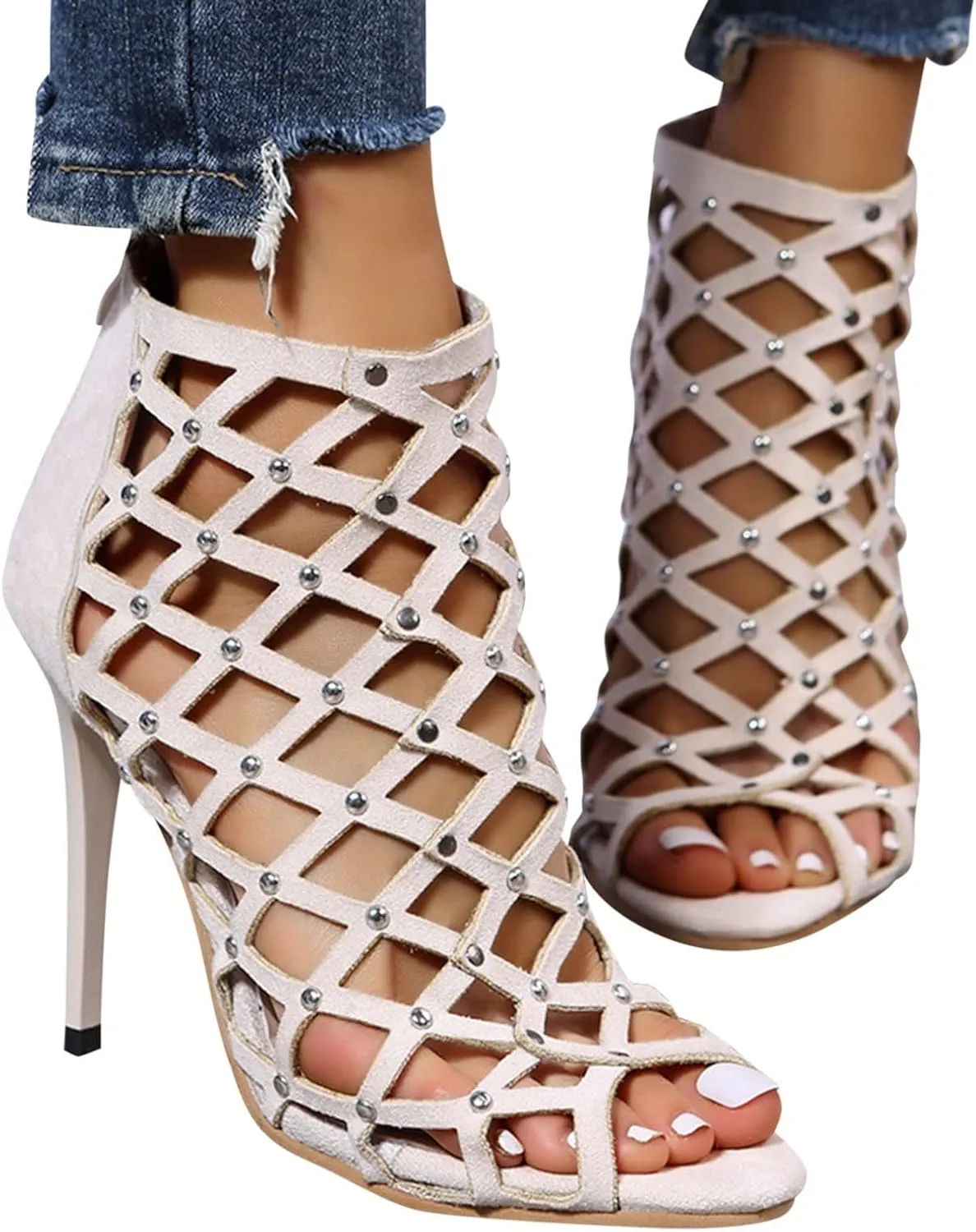 ZBYY Stiletto High Heels for Women,Summer Cross Cutout Stiletto Dress Pump Sandals Shoes Back Zipper Party Sandals