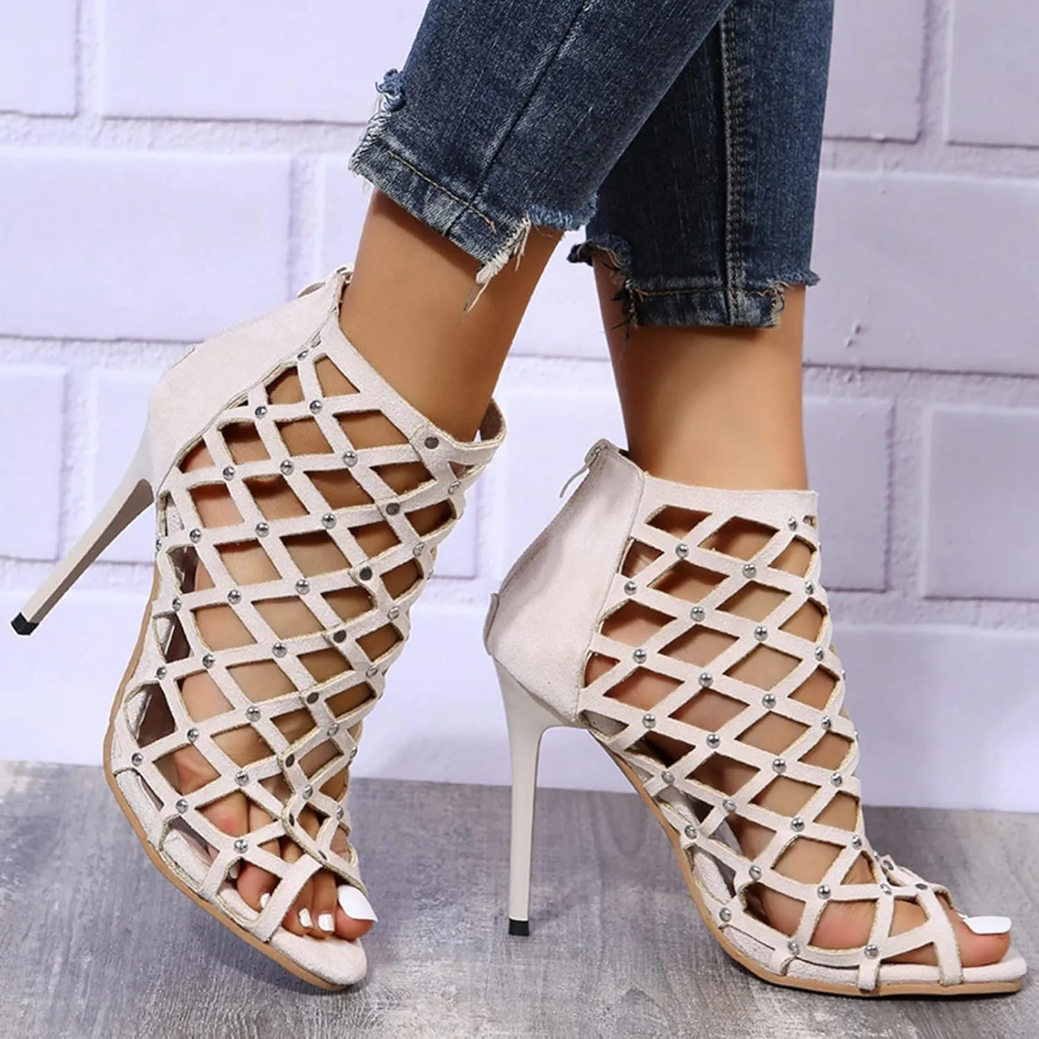 ZBYY Stiletto High Heels for Women,Summer Cross Cutout Stiletto Dress Pump Sandals Shoes Back Zipper Party Sandals