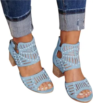 ZBYY Women's Ankle Strap Heeled Sandals Summer Platform Chunky Block Heel Sandals Cutout Peep Toe Heel Sandal with Zipper
