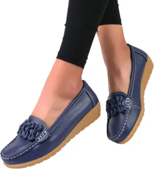 ZBYY Women's Casual Loafers Slip On Driving Loafers Comfortable Leather Outdoor Walking Flat Shoes Flat Boat Shoes